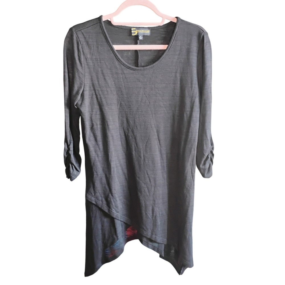Serena Williams Signature Statement Black Tunic Top Womens M 3/4 Sleeve Asym Hem